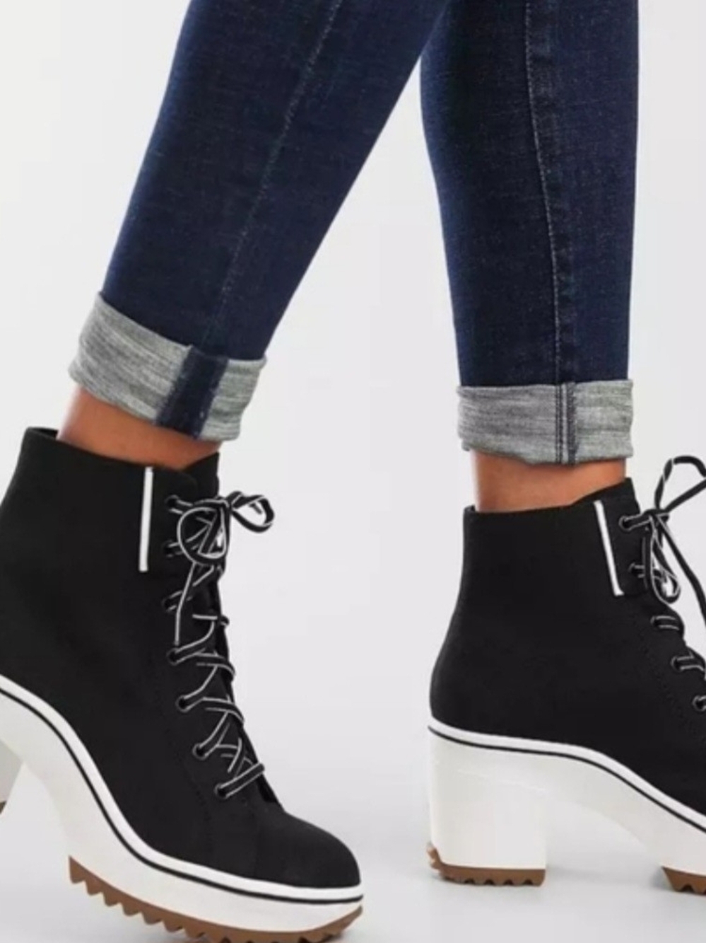 MIA Black & White Canvas  Platform Lace-Up Heeled Ankle Boots. Size 8